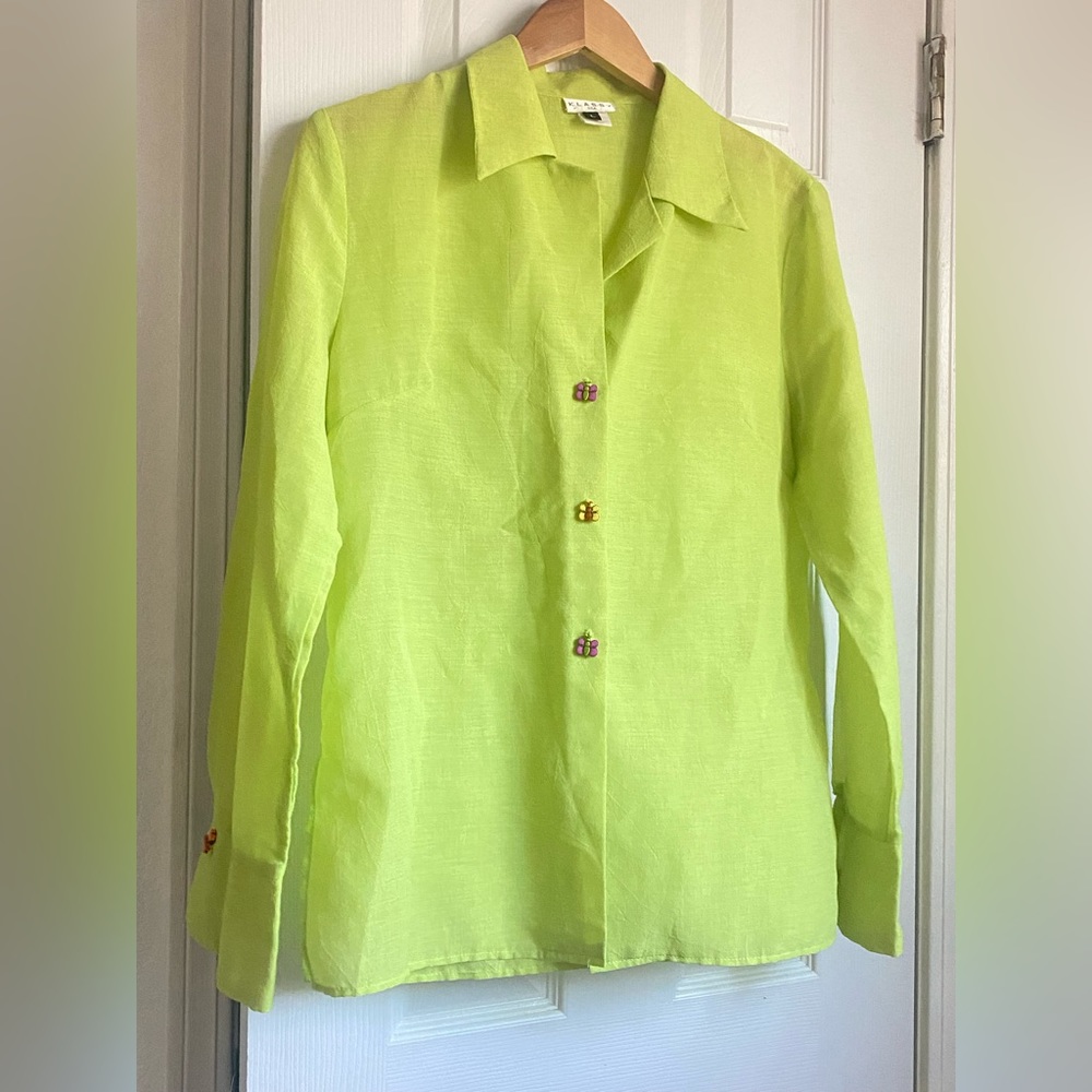 Green Sheer Butterfly Button Down